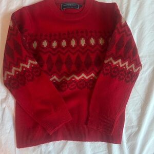 Vineyard Vines Red Fair Isle Crewneck Sweater with Cream Accents